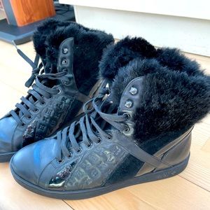 Louis Vuitton Black Monogram Rabbit Fur Sneakers